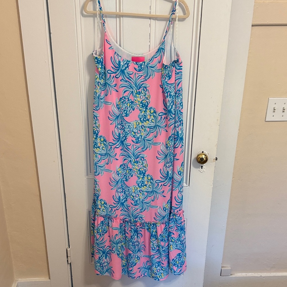 Lilly Pulitzer Pink & Blue Pineapple Print Ruffle Hem Dress - Size M